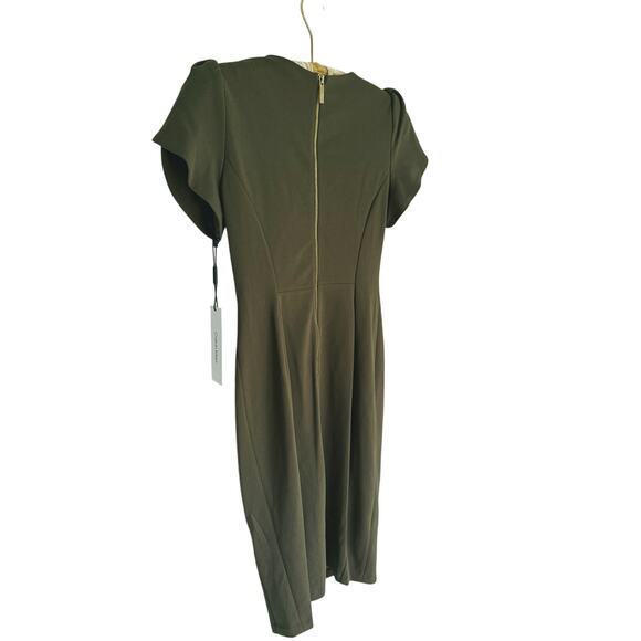 NWT Calvin Klein Tulip Sleeve Sheath Dress Size 4 Olive Green Career Cocktail - Picture 7 of 9
